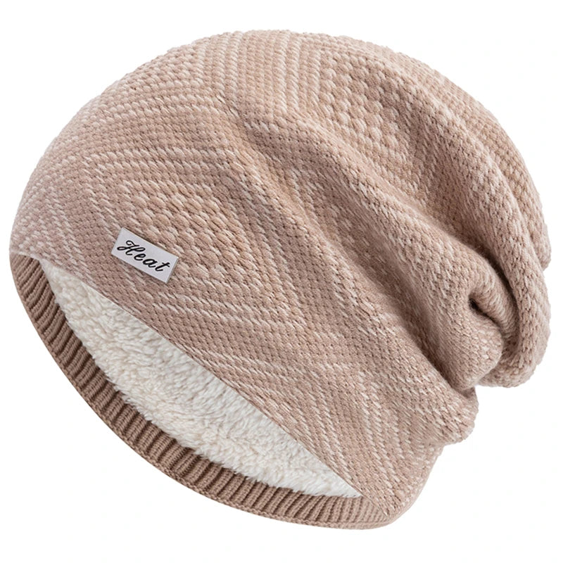 Hot Sale Unisex Warm Winter Hat HEAT Mark Skull Cap Diamond Grid Design Beanie Hat Thicken Winter Hats For Women Men Knit Hat
