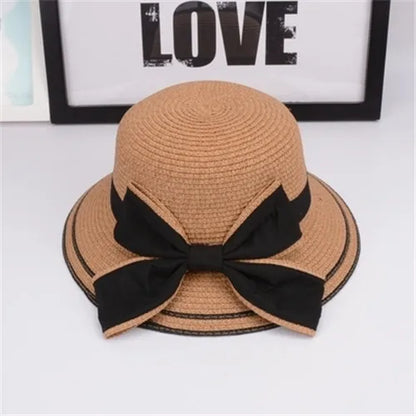 New Summer Parent-Child Straw Cap Women Flower Wreath Bowknot Bucket Hat Girls Outdoor Beach Travel Sunshade Sun Caps