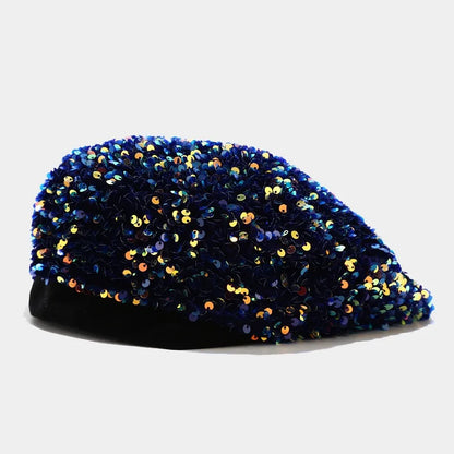 Ladies Girls Sequin Beret Women Elegant Octagonal Cap Personality Painter Pumpkin Hat for Festival Party Club Halloween