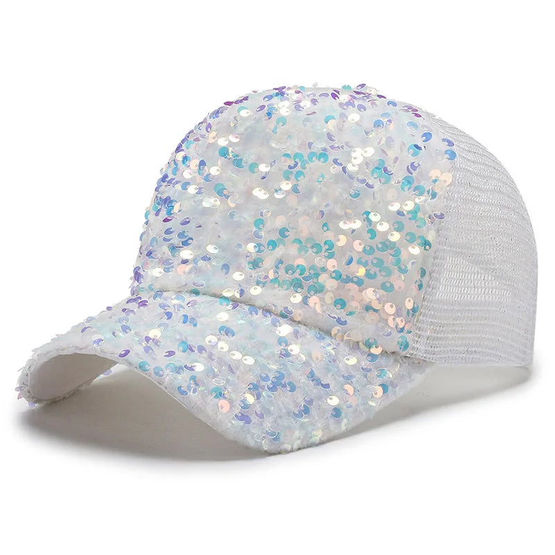 Girls' Sparkling Sequin Baseball Cap - Breathable Mesh Sun Hat with Snapback Closure for Spring/Summer Outdoor Activities Casual