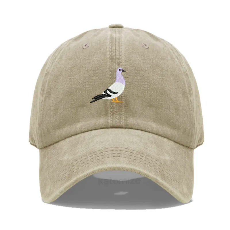 Pigeon Embroidery Baseball Cap for Women Men Fashion Adjustable Soft Washed Cotton Dad Hat Unisex Classic Golf Caps