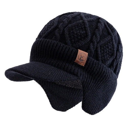 Men’s Winter Knitted Peaked Cap – Faux Fur Lined Earmuff Bomber Hat for Outdoor Cycling & Cold Weather Protection