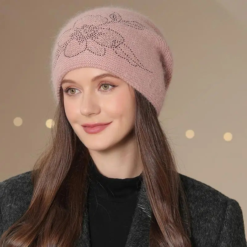 New Women Winter Hat Fashion Decorate Beanie Hat Rabbit Fur Blend Warm Winter Cap For Female Casual Streetwear Knitted Hat