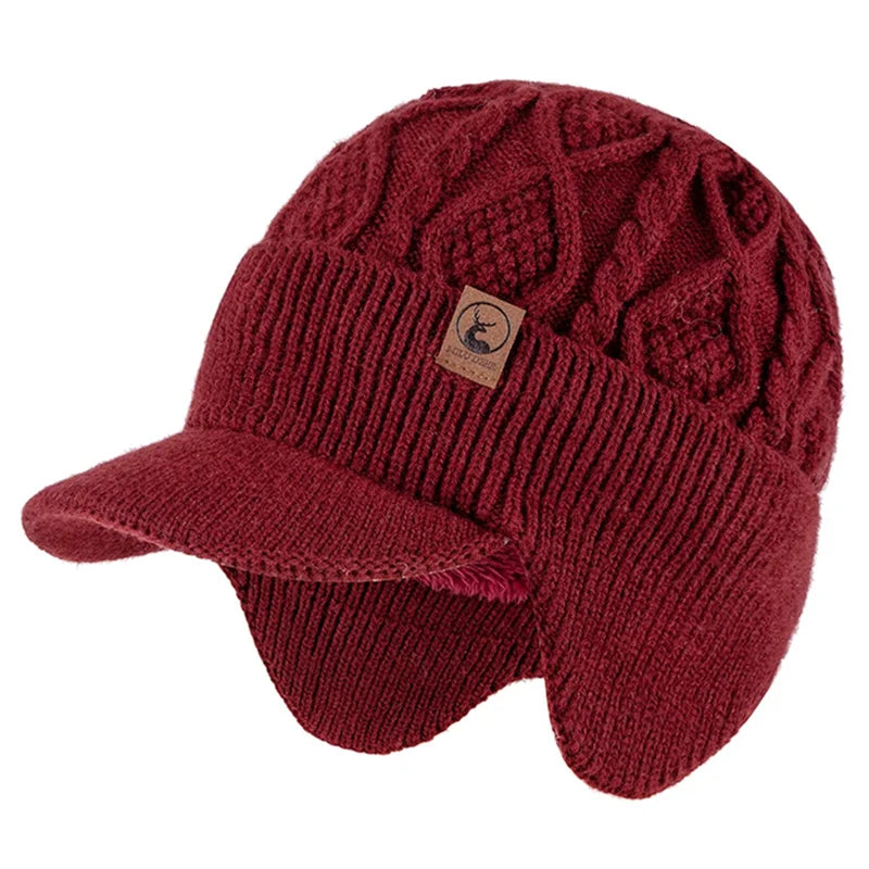 Hot Sale Winter Warm Hat With Earflap Plush Fur Lined Knit Cap Stylish Soft Beanie Hat For Man&Women Outdoor Thick Hat