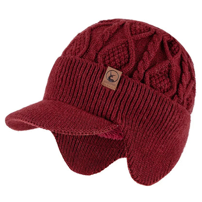 Hot Sale Winter Warm Hat With Earflap Plush Fur Lined Knit Cap Stylish Soft Beanie Hat For Man&Women Outdoor Thick Hat