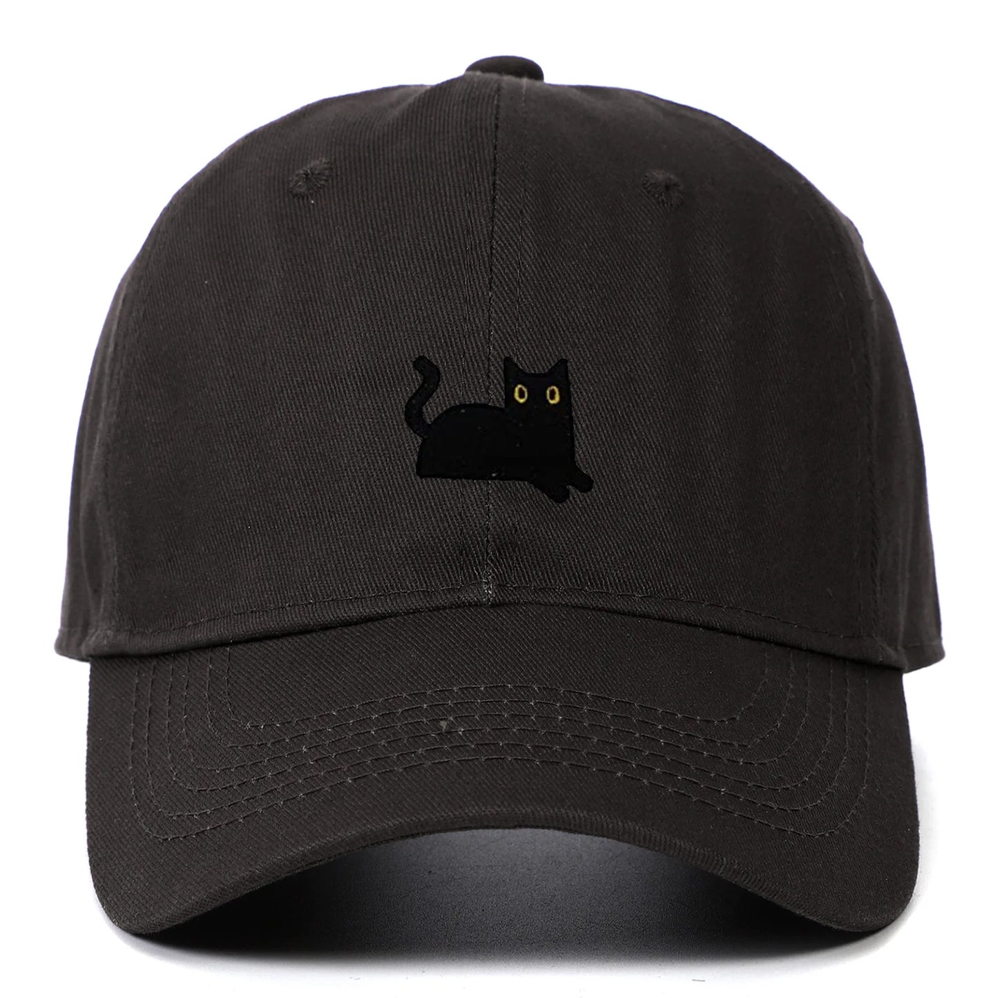 New Cute Cat Embroidery Soft Top Baseball Cap Men and Women Summer Visor Outdoor Hip Hop Dad Hat Black