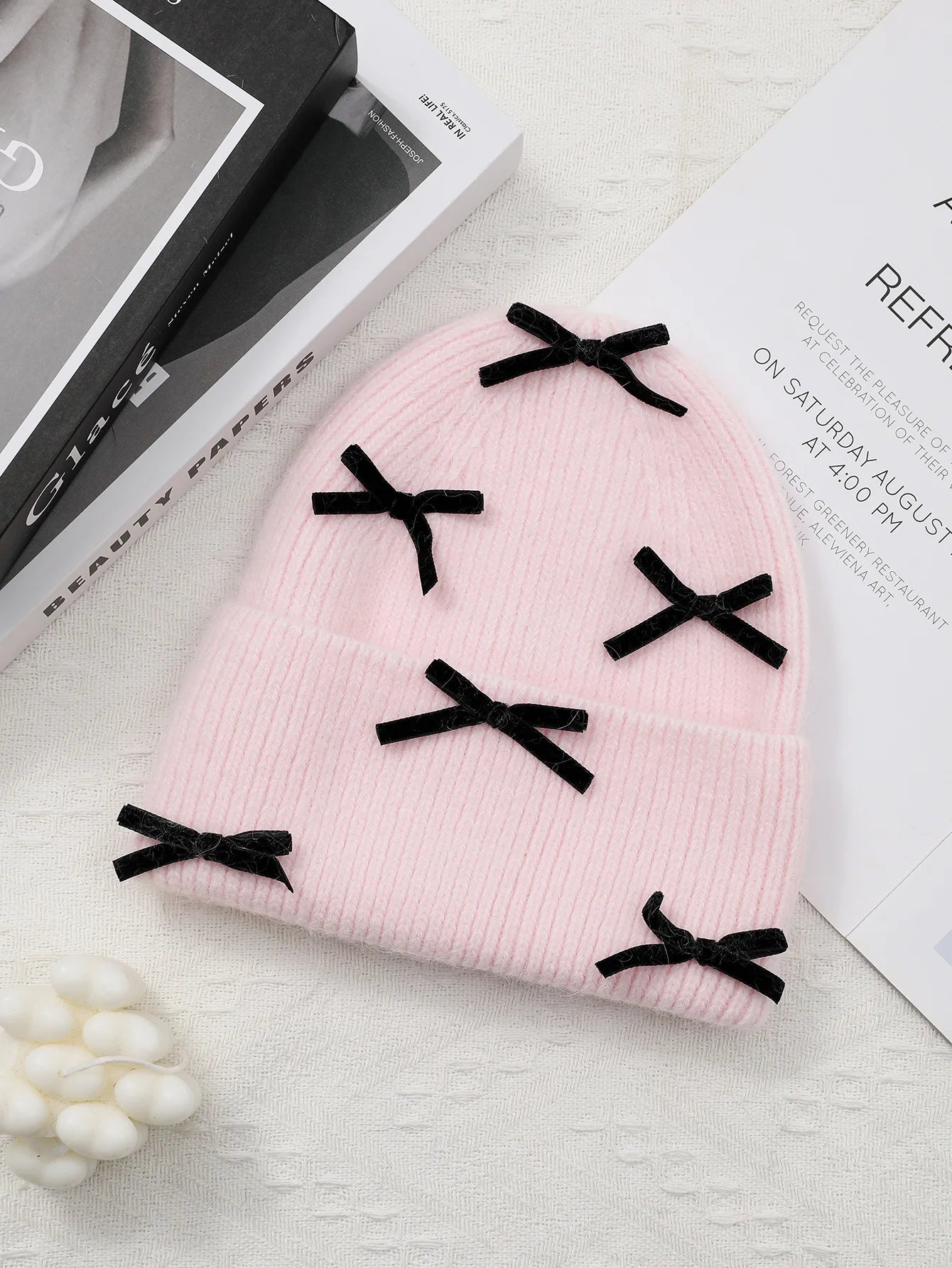 Luxury Rabbit Fur Knitted Hat Women Winter Warm Soft Bowknot Beanie For Women (elegant Solid Colors) | Cozy Fur Lined Baggy Cap