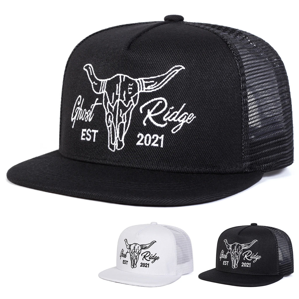 Unisex Ox Head Letter Embroidery Hip-hop Net Hats Spring Summer Outdoor Adjustable Casual Baseball Caps Sunscreen Hat