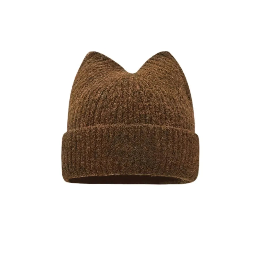 Cat Ears Wool Hat Female Autumn and Winter Korean  Cute Face Small Knitted Hat Big Head Circumference Warm Ear Protection Hat