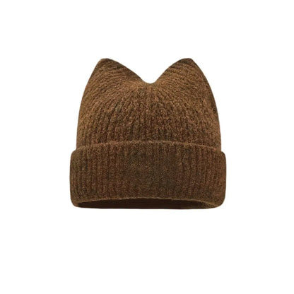Cat Ears Wool Hat Female Autumn and Winter Korean  Cute Face Small Knitted Hat Big Head Circumference Warm Ear Protection Hat
