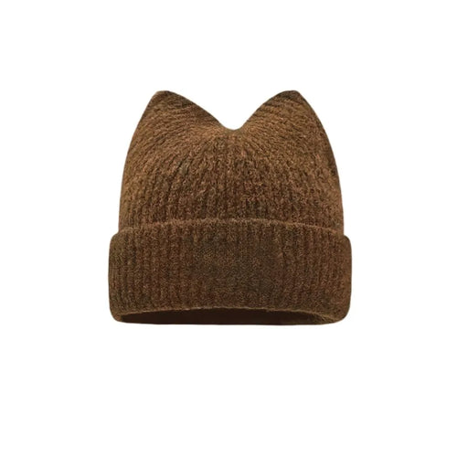 Cat Ears Wool Hat Female Autumn and Winter Korean  Cute Face Small Knitted Hat Big Head Circumference Warm Ear Protection Hat