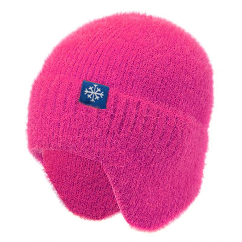 New Women Candy Colors Earflap Winter Hat Fashion Faux Fur Knitted Hat Kpop Style Soft Beanie Hats Female Streetwear Cap