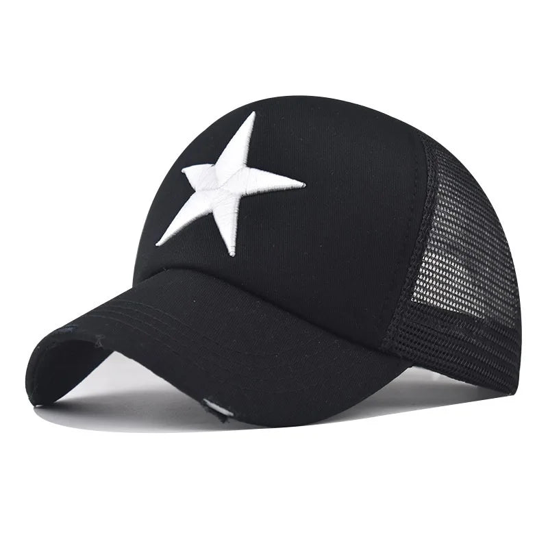 Hot Sale Unisex Adjustable Mesh Cap Casual Plain Embroidery Five-Star Cotton Baseball Cap Summer Trucker Hat for Women And Men