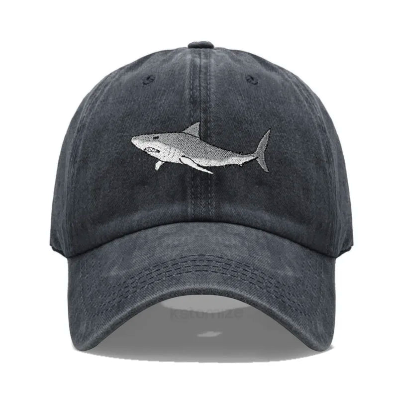 Animal Shark Embroidered Baseball Cap for Women Men Fashion Adjustable Washed Cotton Dad Hat Unisex Classic Golf Caps