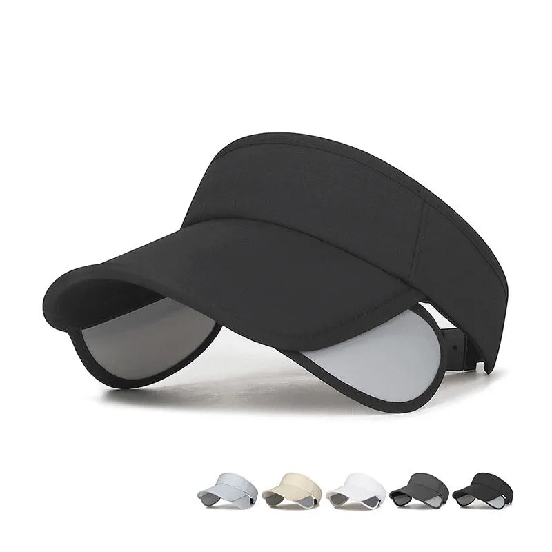 Summer Retractable Brim Sunscreen Sunshade Empty Top Hat Outdoor Solid Color Versatile Anti-Uv Sports Sun Hat