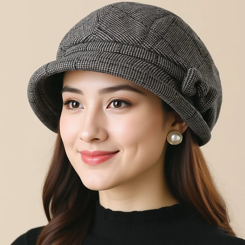 Elegant Women's Beret Hat With Bow - Autumn Winter Short Brim Beanie, Stylish & Warm Casual Headwear For Women Mother'gift New