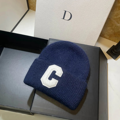 Unisex Fashion C Letter Desig Knitted Hat Winter Autumn Rabbit Fur Beanie Cap Brand Female Thicken Warm Skullies Caps bicycle