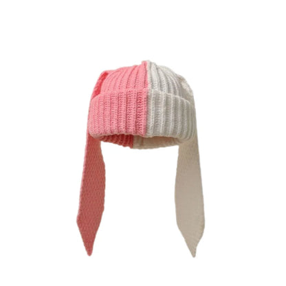 Winter Knitted Hats For Women Cute Rabbit Ear Soft Warm Thick Acrylic Luxury Brand Label Beanies Skullies Personality Casual Cap