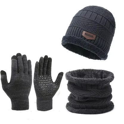 3pcs Winter Warm Set Velvet Knit Hat Scarf Gloves Unisex Outdoor Cold Weather Set