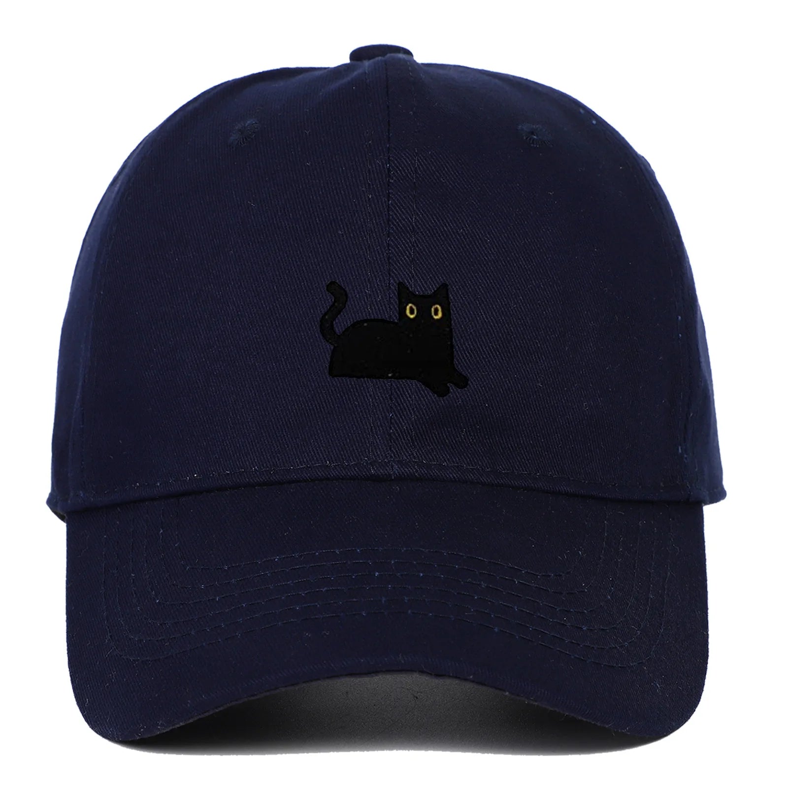 New Cute Cat Embroidery Soft Top Baseball Cap Men and Women Summer Visor Outdoor Hip Hop Dad Hat Black