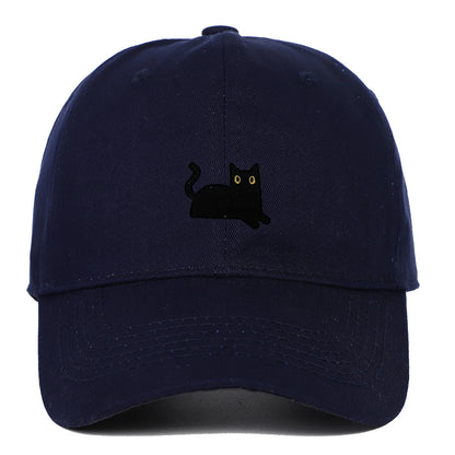 New Cute Cat Embroidery Soft Top Baseball Cap Men and Women Summer Visor Outdoor Hip Hop Dad Hat Black
