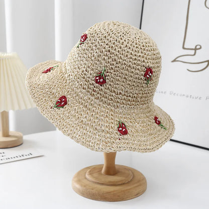 Summer Hat Women Strawberry Pattern Sunscreen Big Brim Fisherman Cap Sun Hat Foldable Sunshade Seaside Beach Accessories Sunhat