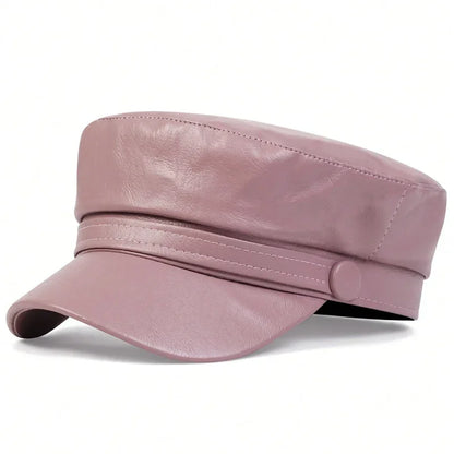 Pu Leathe Solid Color Army Caps Spring and Autumn Outdoor Casual Adult Sun Hats Hip Hop Hat Sunscreen Hat Sports Cap