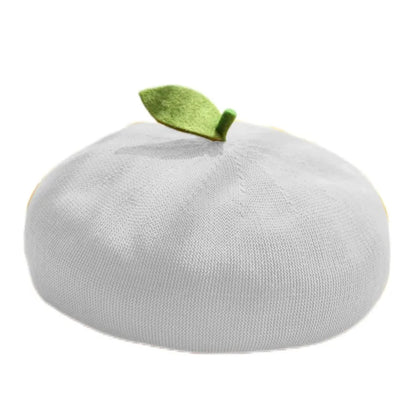 Spring Summer Hollow Out Bright Color Cute Leaf Beret For Women Girl Handmade Fashion Fruit Orange Breathable Party Berets Gift