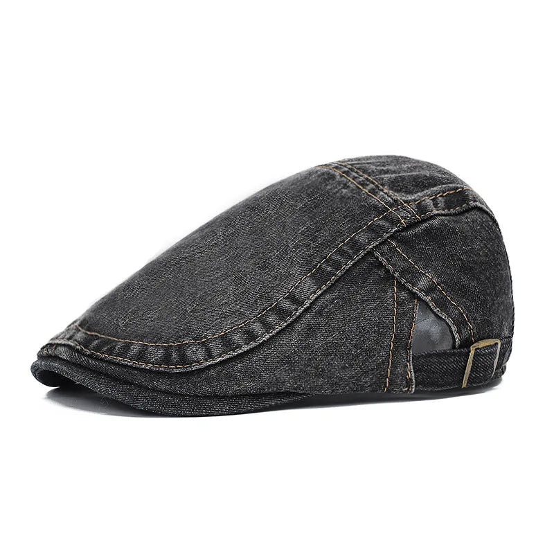Four Seasons Retro Beret for Men and Women British Fashion Eight-Character Stitching Washed Denim Peaked Cap Forward Hat Trendy