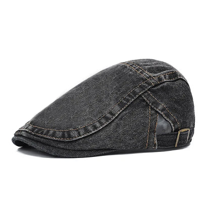Four Seasons Retro Beret for Men and Women British Fashion Eight-Character Stitching Washed Denim Peaked Cap Forward Hat Trendy
