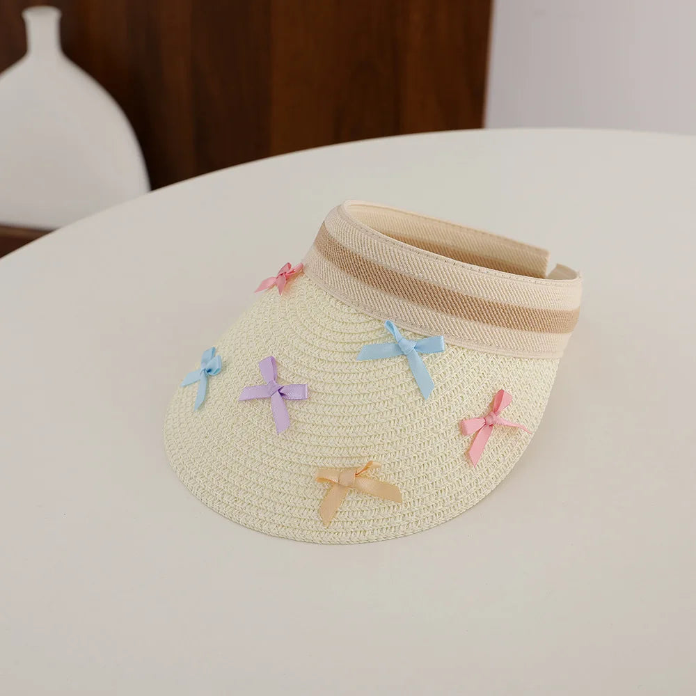 Girl Baby Summer Straw Hat Casual Bowknot Large Brim Sun Visor Cap Outdoor Beach Sunscreen Top Empty Sun Hats Cute Baseball Caps