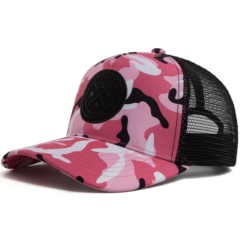 Unisex Mesh Snapback Cap – “ENJOY LIFE” Letter Patch Breathable Trucker Hat