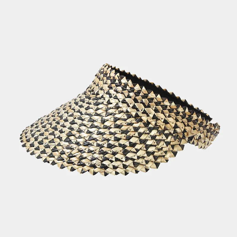 Handmade Raffia Empty Top Straw Hat Women Summer Fashion Sunscreen Sun Cap Ponytail Topless Hats For Beach Holiday Outdoor