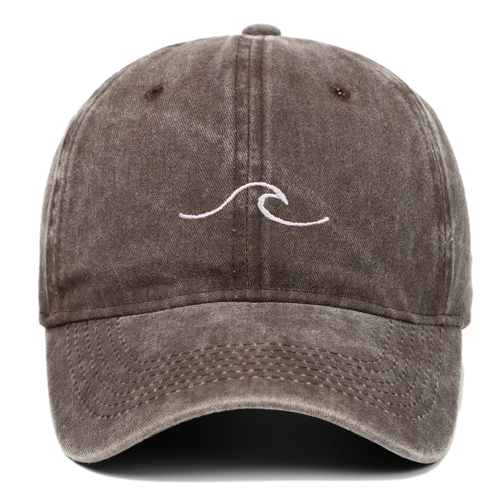 Wave Pattern Embroidered Baseball Cap For Men Women Vintage Washed Cotton Duckbill Sun Hat Outdoor Sport Distressed Dad Hats
