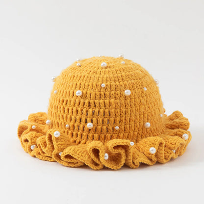 Fashion Handmade Crochet Bucket Hat for Woman Teen Outdoor Commute Fisherman Beanie Ruffled Brim Winter Windproof Carnival Cap