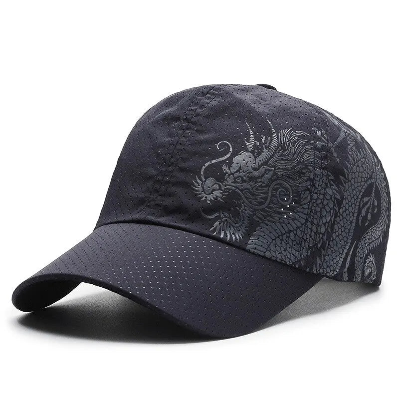 Unisex Dragon Print Baseball Cap – Quick-Dry Polyester Sun Protection Outdoor Hat