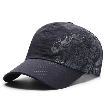 Unisex Dragon Print Baseball Cap – Quick-Dry Polyester Sun Protection Outdoor Hat