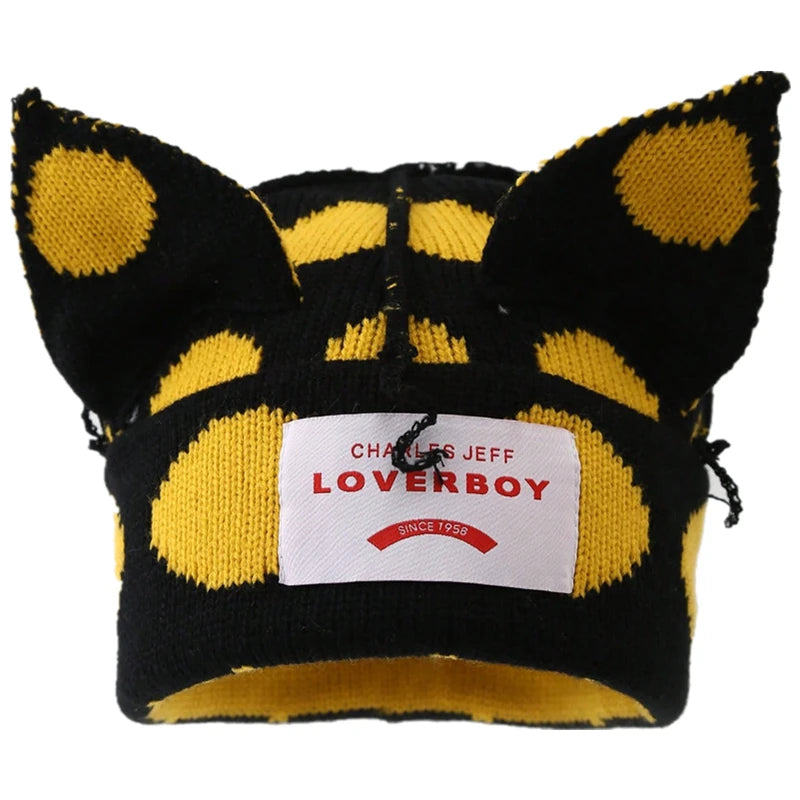 Hot Sale Y2K Style Winter Knitted Beanie Hat For Women Outdoor Cute Cat Ear Designer Warm Hat