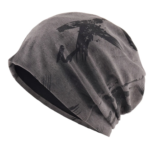 Unisex Chinese-Style Letter-Print Slouchy Beanie Men Women Fashion Loose Style Bonnet Cap Spring Autumn Casual Sport Hats