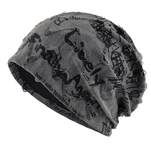 Letter Print Beanie Hats For Women Men Vintage Distressed Cracked Design Wasteland Style Spring Summer Warm Fleece-lined Winter
