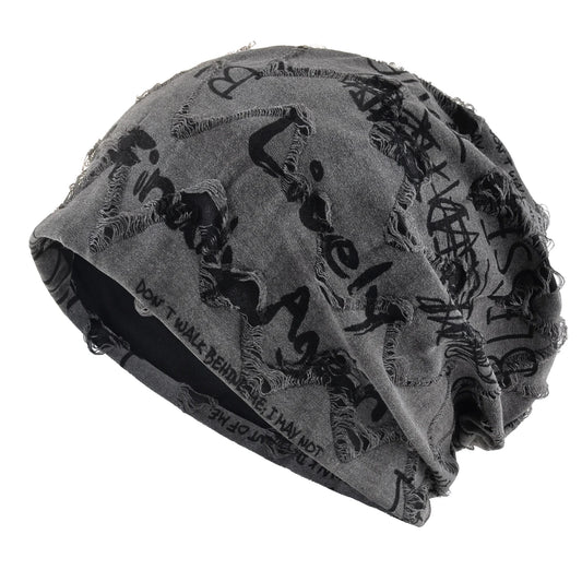 Letter Print Beanie Hats For Women Men Vintage Distressed Cracked Design Wasteland Style Spring Summer Warm Fleece-lined Winter