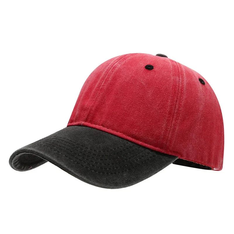 Unisex Vintage Washed Baseball Cap – Color-Matched Curved Brim Casual Snapback Hip Hop Sun Hat