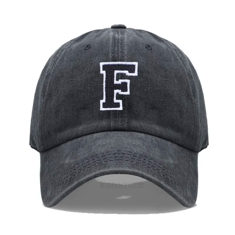 Initial Letter A-Z Embroider Baseball Cap For Men Womne Washed Cotton Dad Hat Fashion Team Sport Visors Snapback Caps