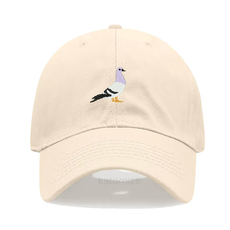 Pigeon Embroidery Baseball Cap for Women Men Fashion Adjustable Soft Washed Cotton Dad Hat Unisex Classic Golf Caps