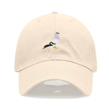 Pigeon Embroidery Baseball Cap for Women Men Fashion Adjustable Soft Washed Cotton Dad Hat Unisex Classic Golf Caps