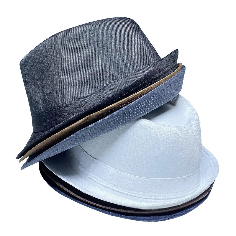 Men's Hat Woven Plain Sunshade Hat Casual Bucket Beach Sun White Wedding Black Cloth Jazz HatFedoras