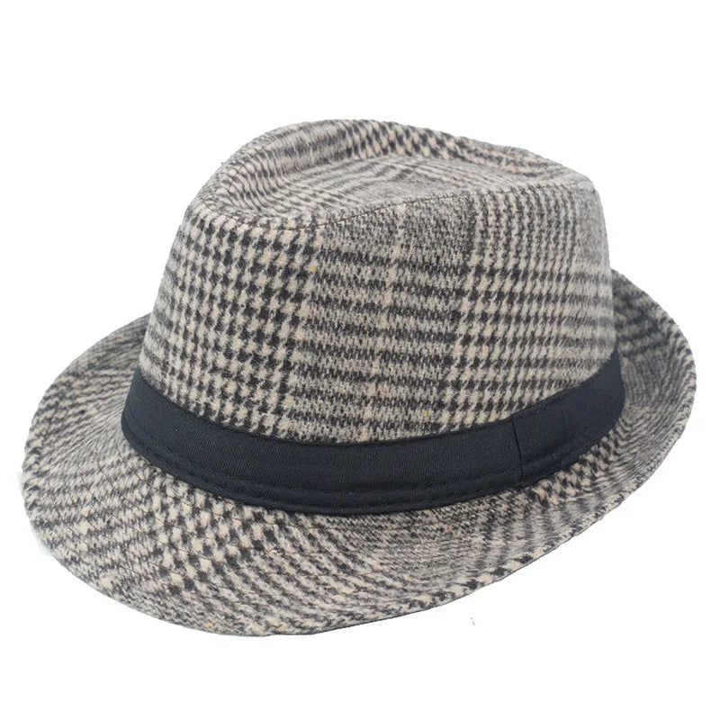 British Top Jazz Hat Autumn Winter Men's Flange Check British Vintage Middle-aged Jazz Hats  Casual Hats Formal Party Cap