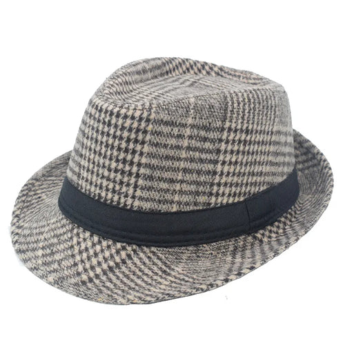 British Top Jazz Hat Autumn Winter Men's Flange Check British Vintage Middle-aged Jazz Hats  Casual Hats Formal Party Cap