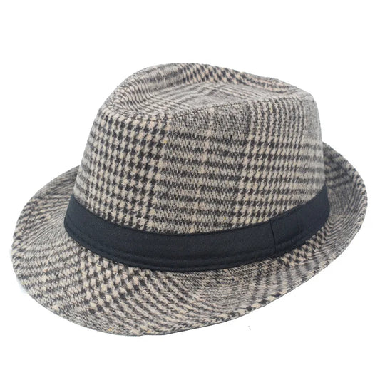 British Top Jazz Hat Autumn Winter Men's Flange Check British Vintage Middle-aged Jazz Hats  Casual Hats Formal Party Cap