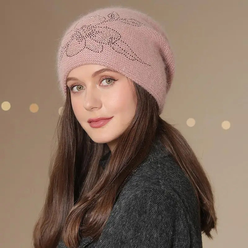 New Women Winter Hat Fashion Decorate Beanie Hat Rabbit Fur Blend Warm Winter Cap For Female Casual Streetwear Knitted Hat